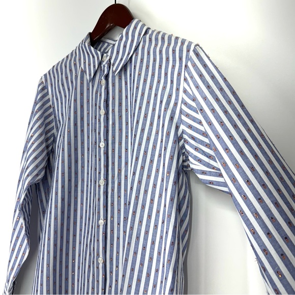 Boden Copper Metallic Clip Blue & White Pinstripe Button Up Shirt Nwt Size 4P - Picture 5 of 15